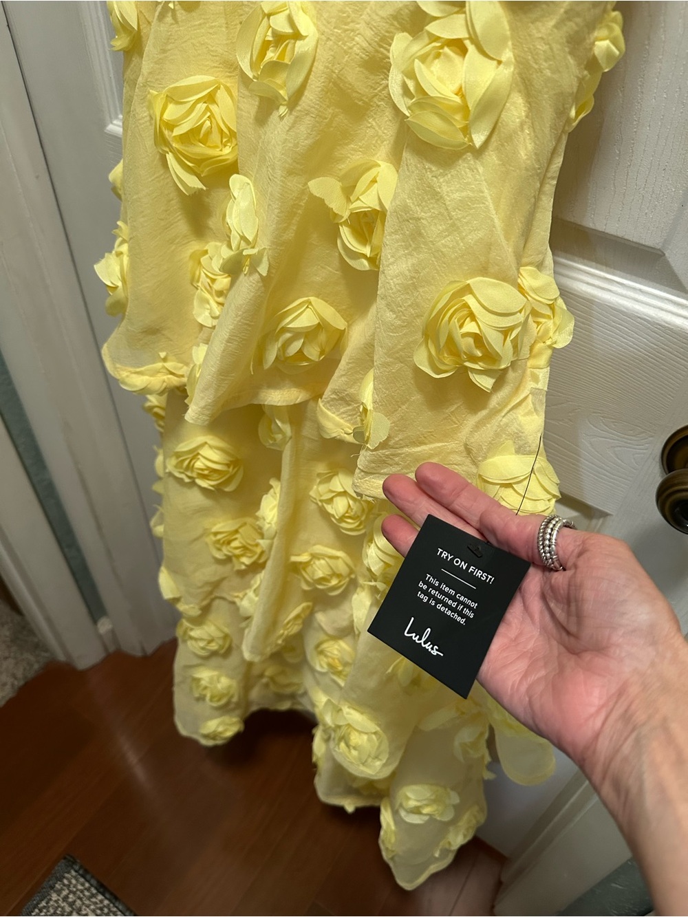 Lulu's Yellow Floral Appliqué Tiered Midi Dress - Picture 2 of 6